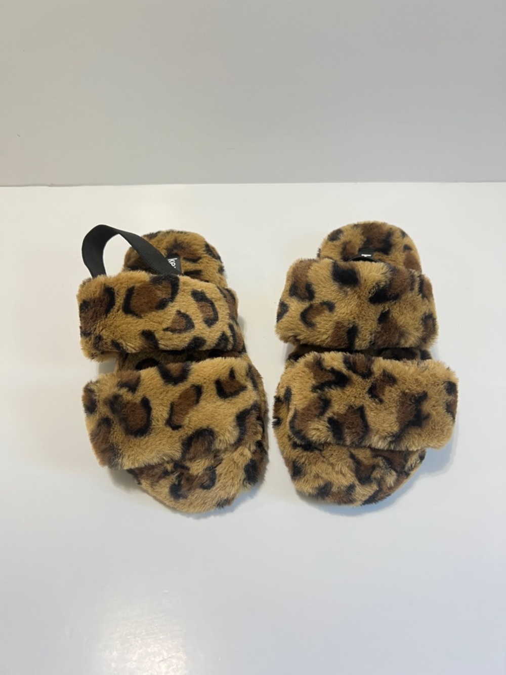 Kensie Leopard Print Plush Faux-Fur Slide Slipper Sandals Size 8 Boho Chic - Picture 2 of 8